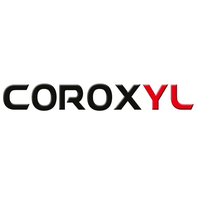 Logo coroxyl noir et rouge sur fond blanc