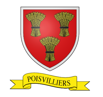 Logo de la ville de Poisvilliers rouge et jaune sur un blazon