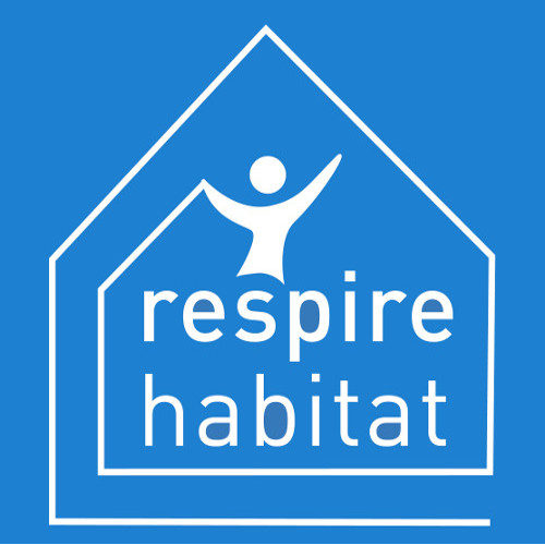 Logo respire habitat blanc sur fond bleu